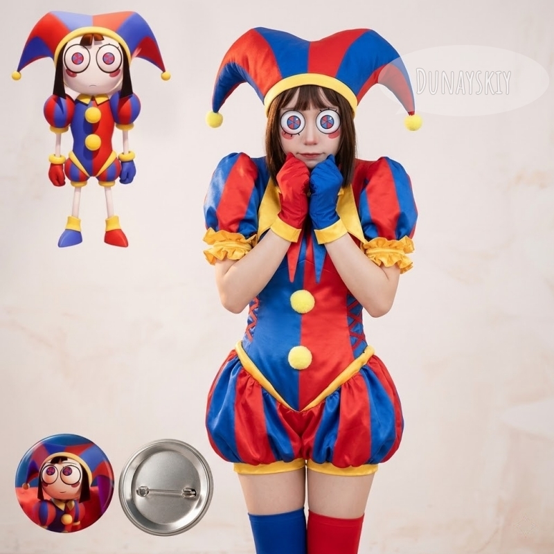 Women Fashion Reddit - Pomni Badge Red Blue Split Jester