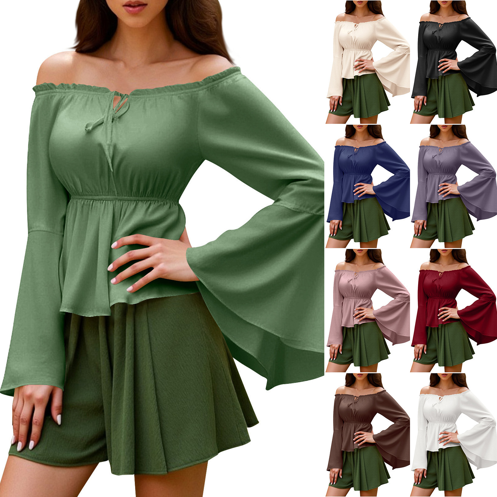 Off Shoulder Top - Womens Blouse Gothic Renaissance Flare Sleeves