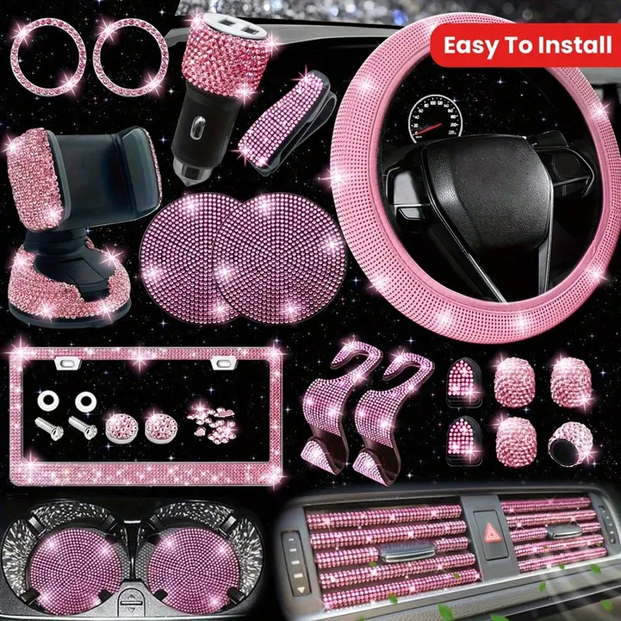 Women Fashion Hub - Artificial Diamond Car Steering Wheel Decoration