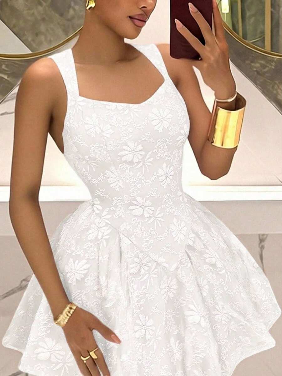 Floral Summer Dress - Elegant White Floral Lace A-Line Mini