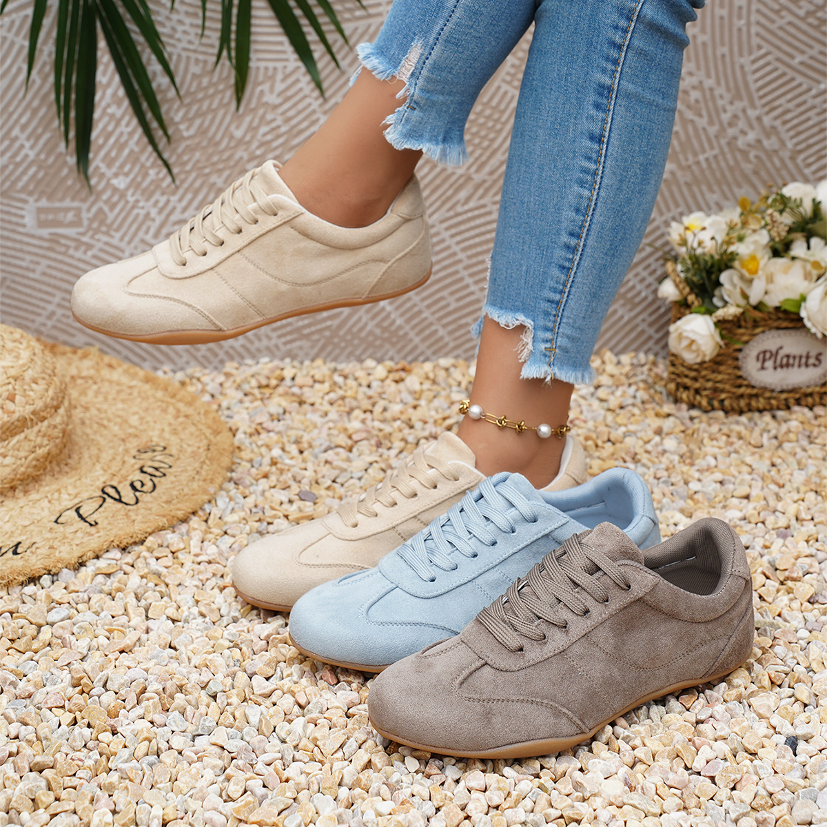 Women'S Fashion Tennis Shoes - Women Natural Suede Leather Lace-up 2026