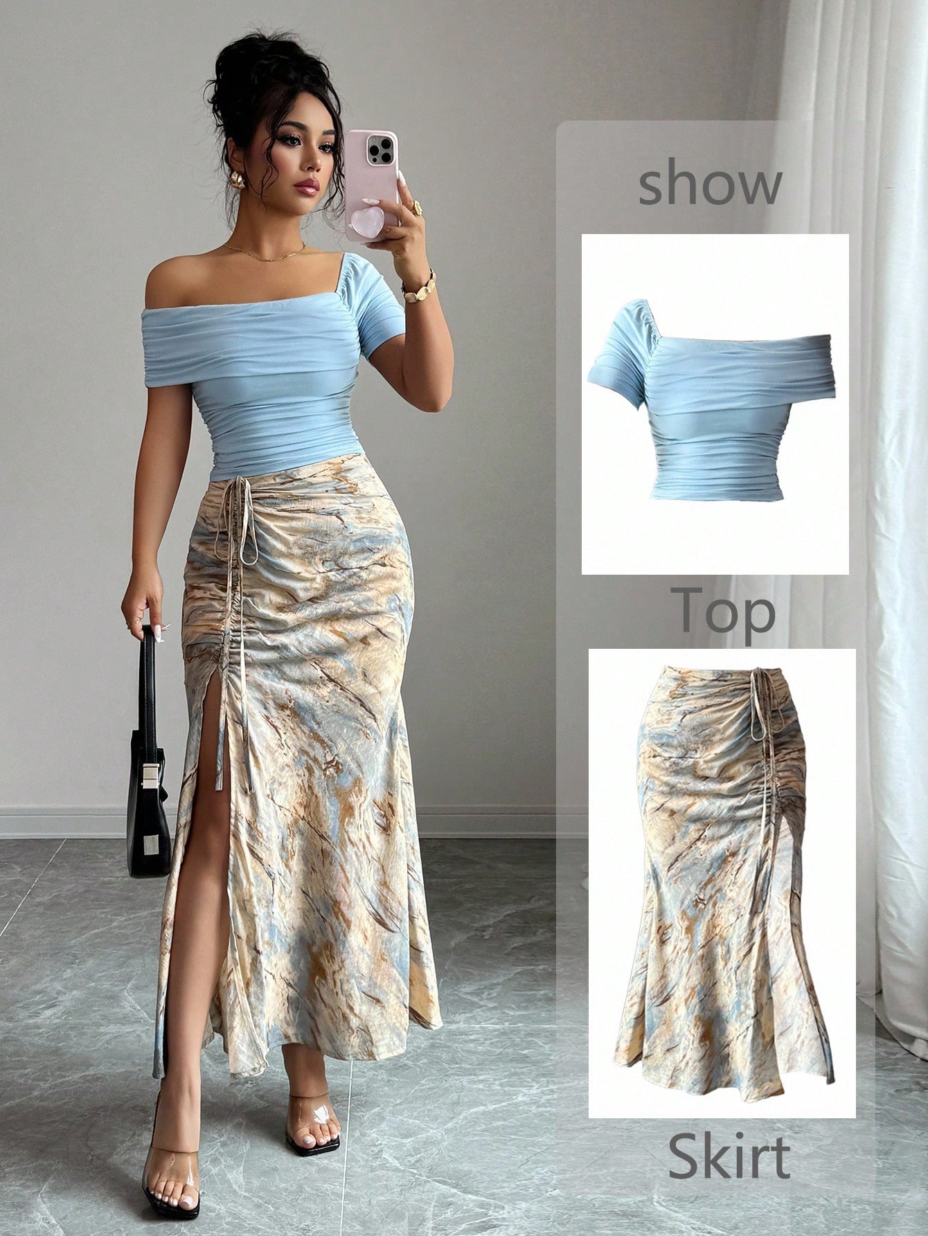 Off Shoulder Top - 2-Piece Women's Set: Off-Shoulder Ruched Top