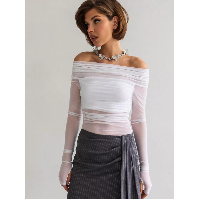 Women  Mesh Off Shoulder Top S - Off Shoulder Top ulasan dan harga