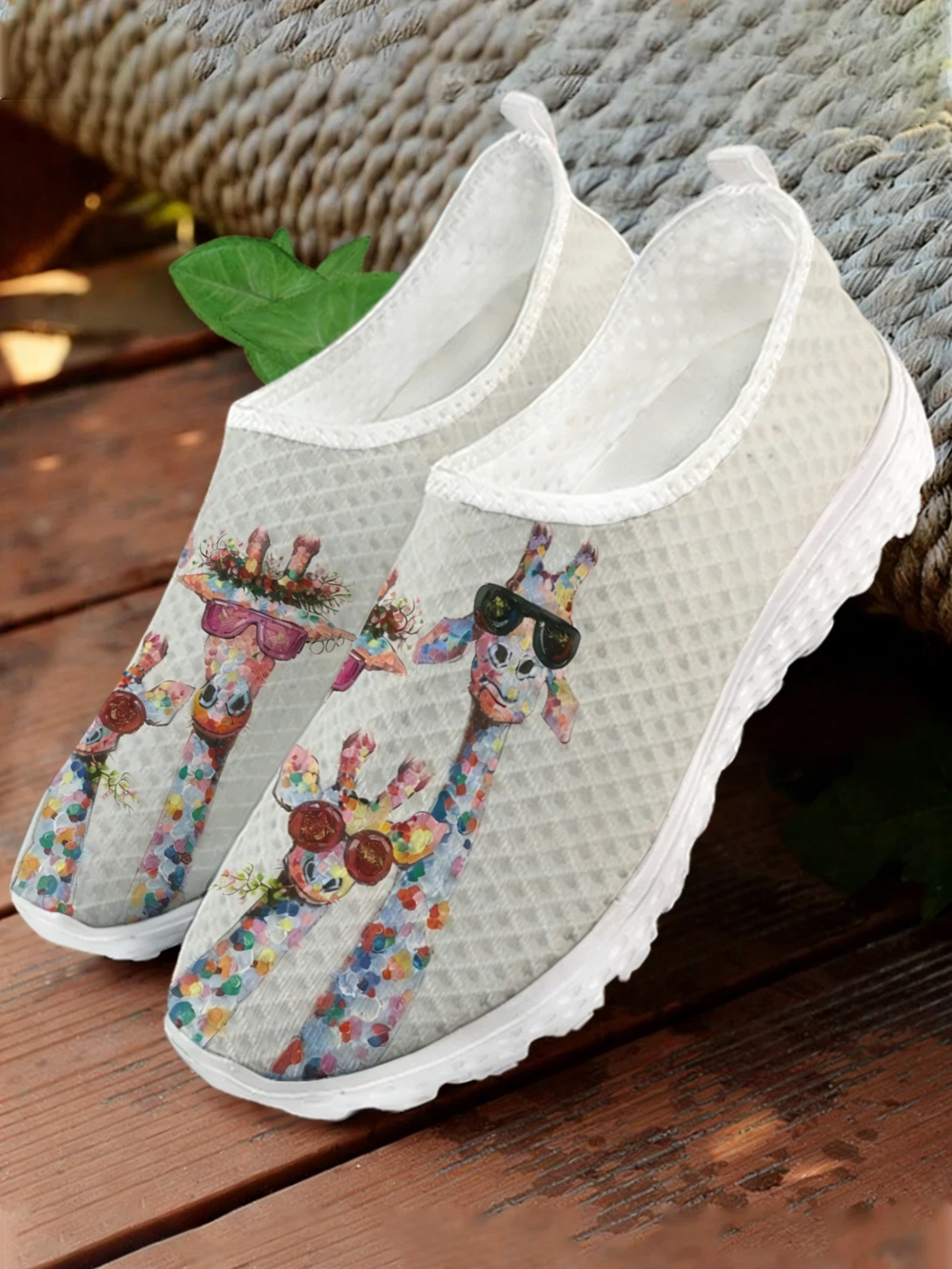 Cartoon Giraffe Print Mesh Hig - Women'S Fashion Tennis Shoes ulasan dan harga