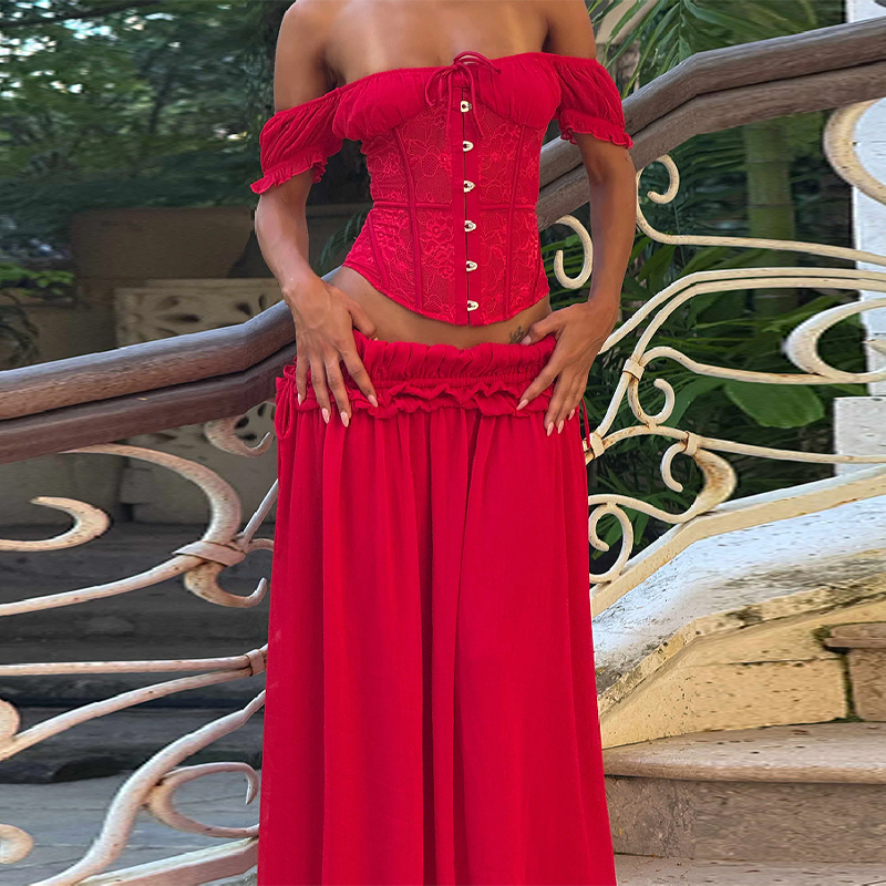 Chic Red Off Shoulder Corset T - Corset Top Boned ulasan dan harga