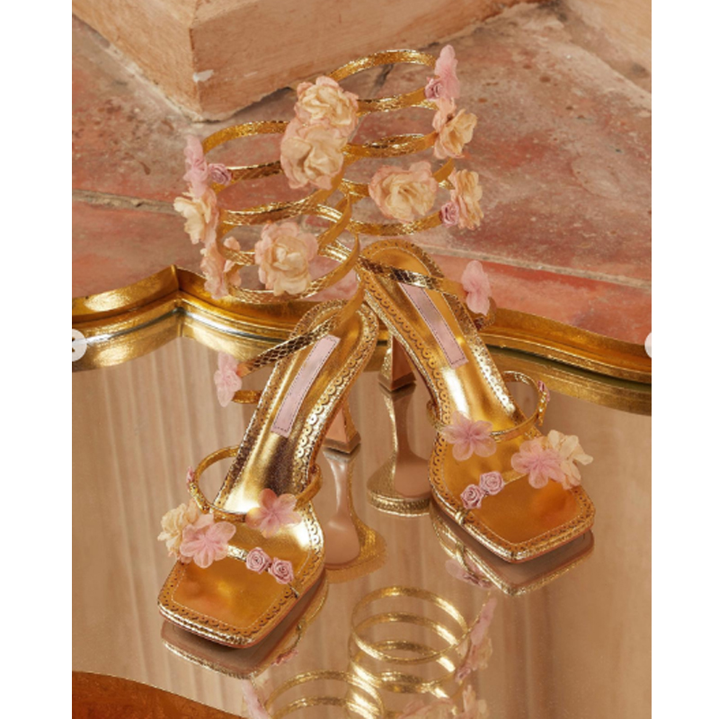 Gold Floral Ankle Wrap Square  - Floral Summer Dress ulasan dan harga