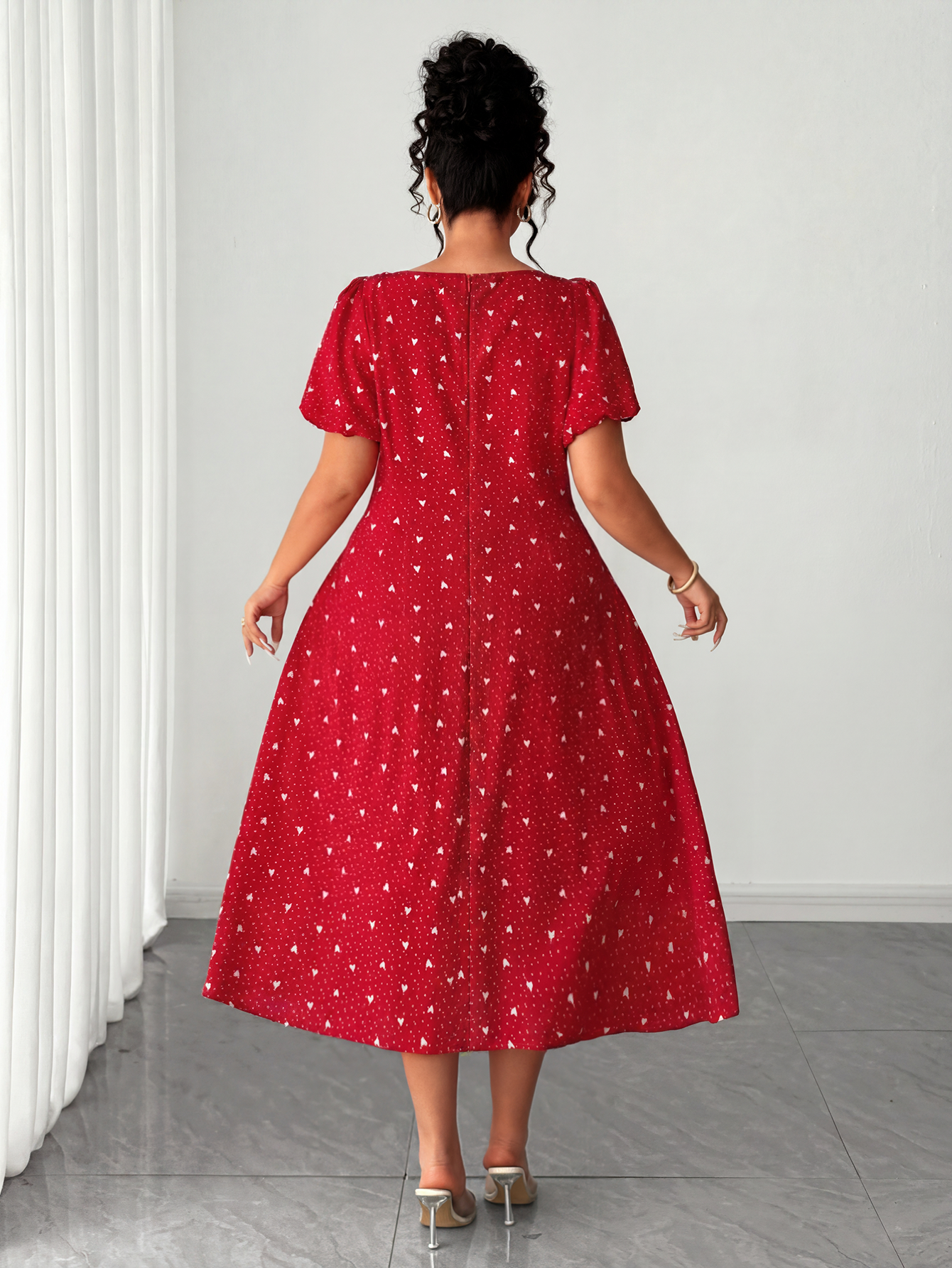 Plus Size Red Polka Dot Midi D - Women Fashion Reddit ulasan dan harga