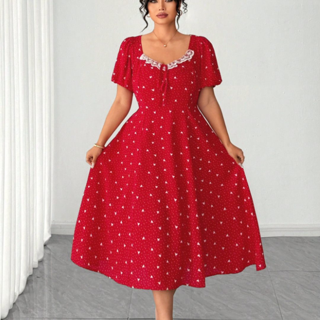 Plus Size Red Polka Dot Midi D - Women Fashion Reddit ulasan dan harga