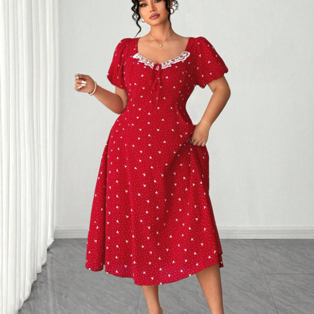 Plus Size Red Polka Dot Midi D - Women Fashion Reddit ulasan dan harga