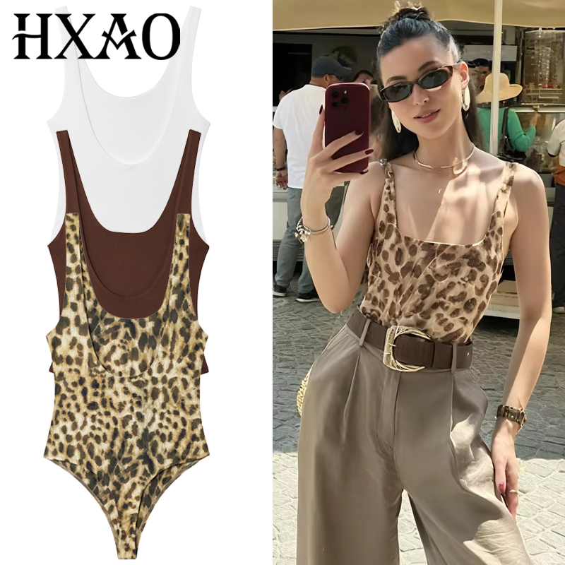 HXAO Leopard Slip Bodysuit Wom - Corset Top Boned ulasan dan harga