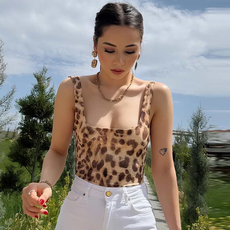 HXAO Leopard Slip Bodysuit Wom - Corset Top Boned ulasan dan harga