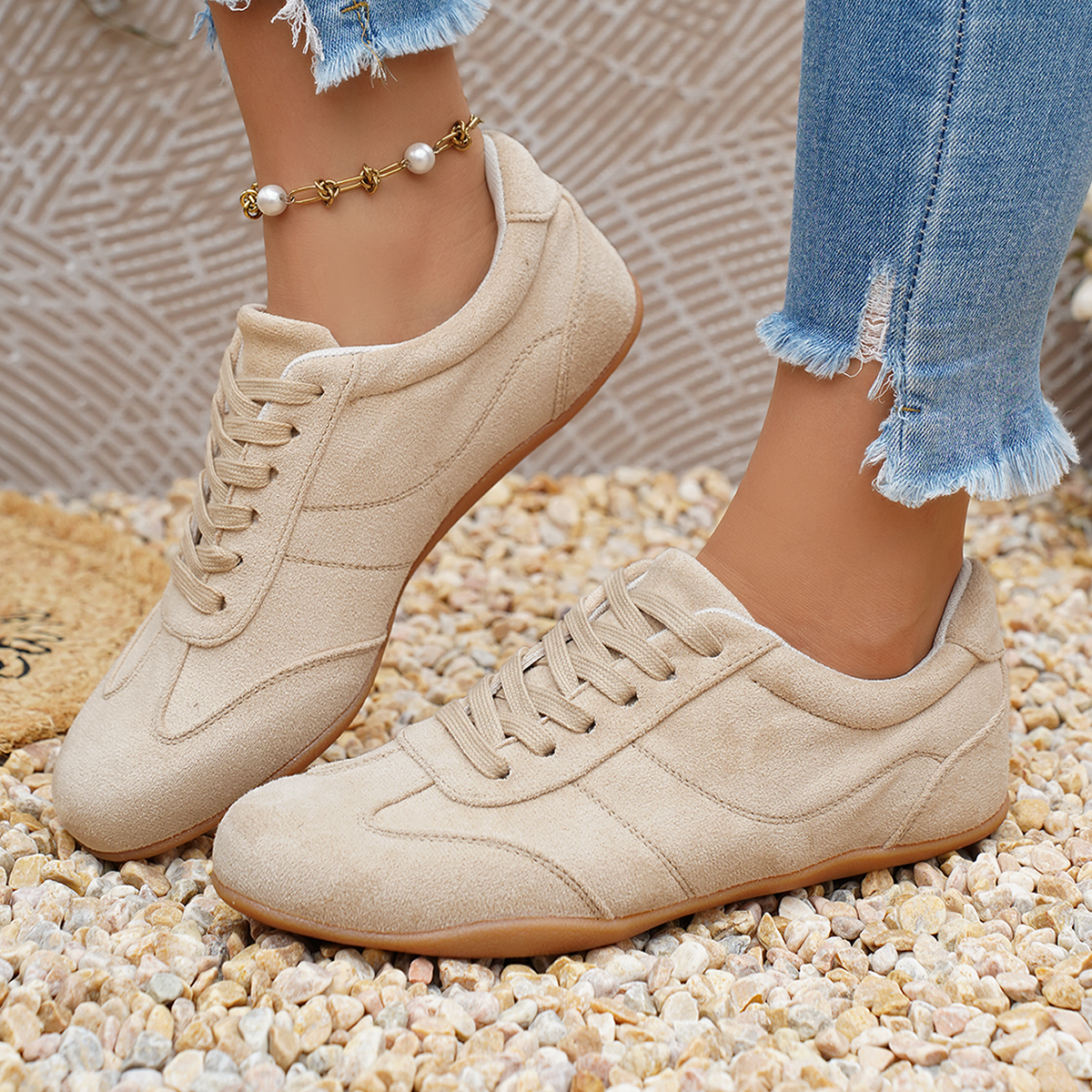 Women Natural Suede Leather La - Women'S Fashion Tennis Shoes ulasan dan harga