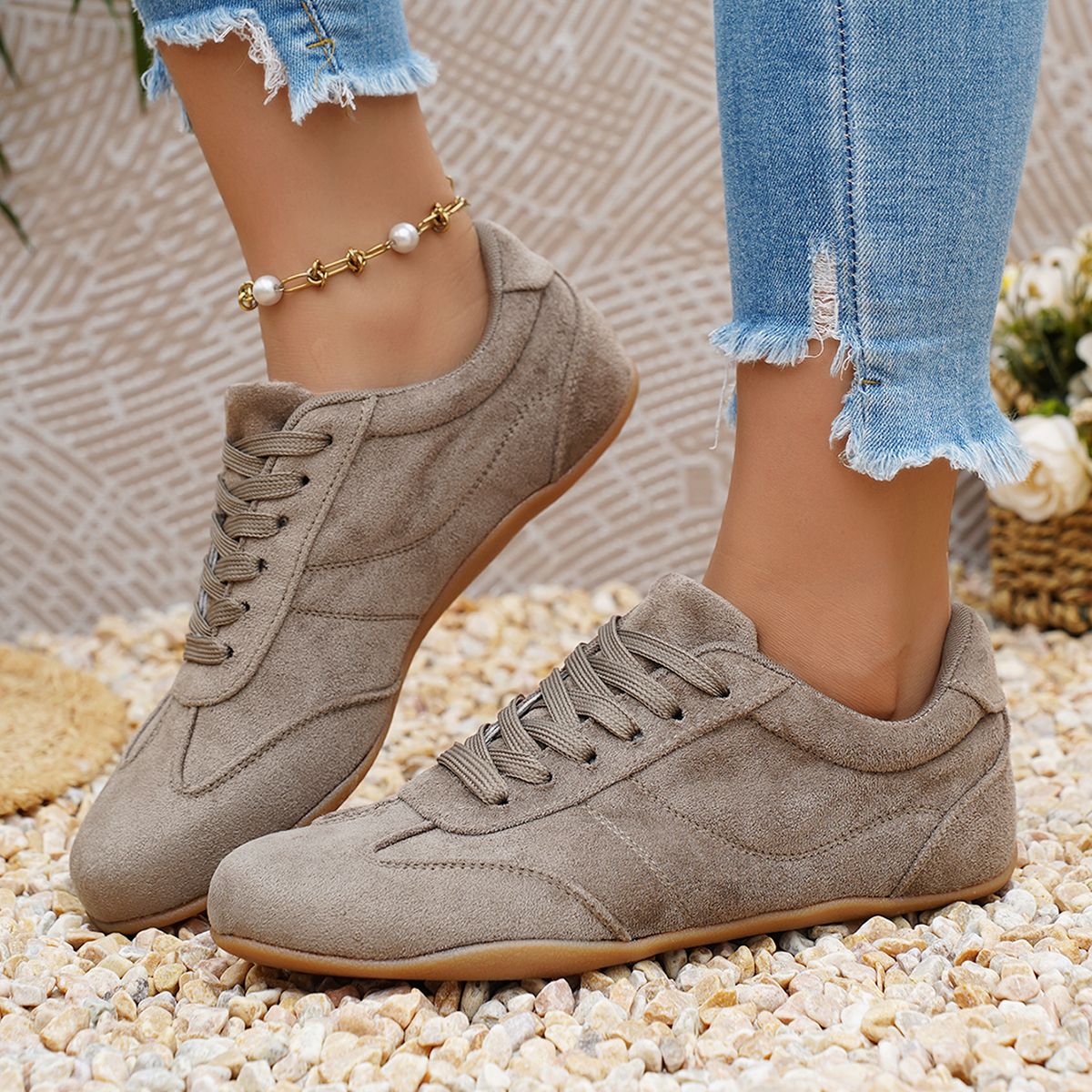 Women Natural Suede Leather La - Women'S Fashion Tennis Shoes ulasan dan harga
