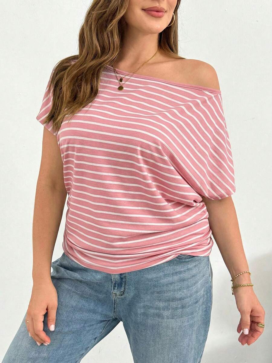Off Shoulder Striped Short Sle - Off Shoulder Top ulasan dan harga