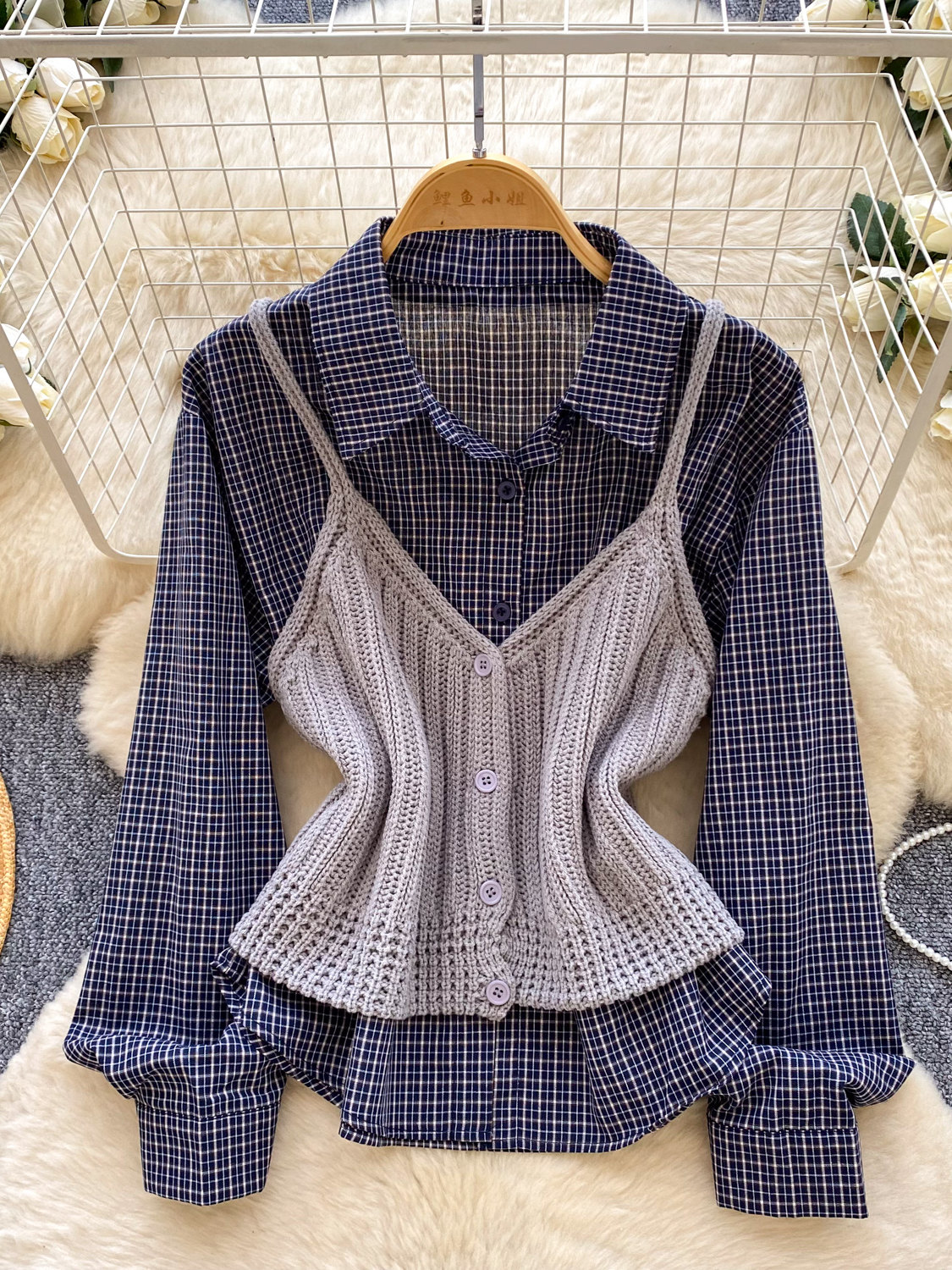 College Plaid Shirt Knitted Ve - Knitted Vest Women ulasan dan harga