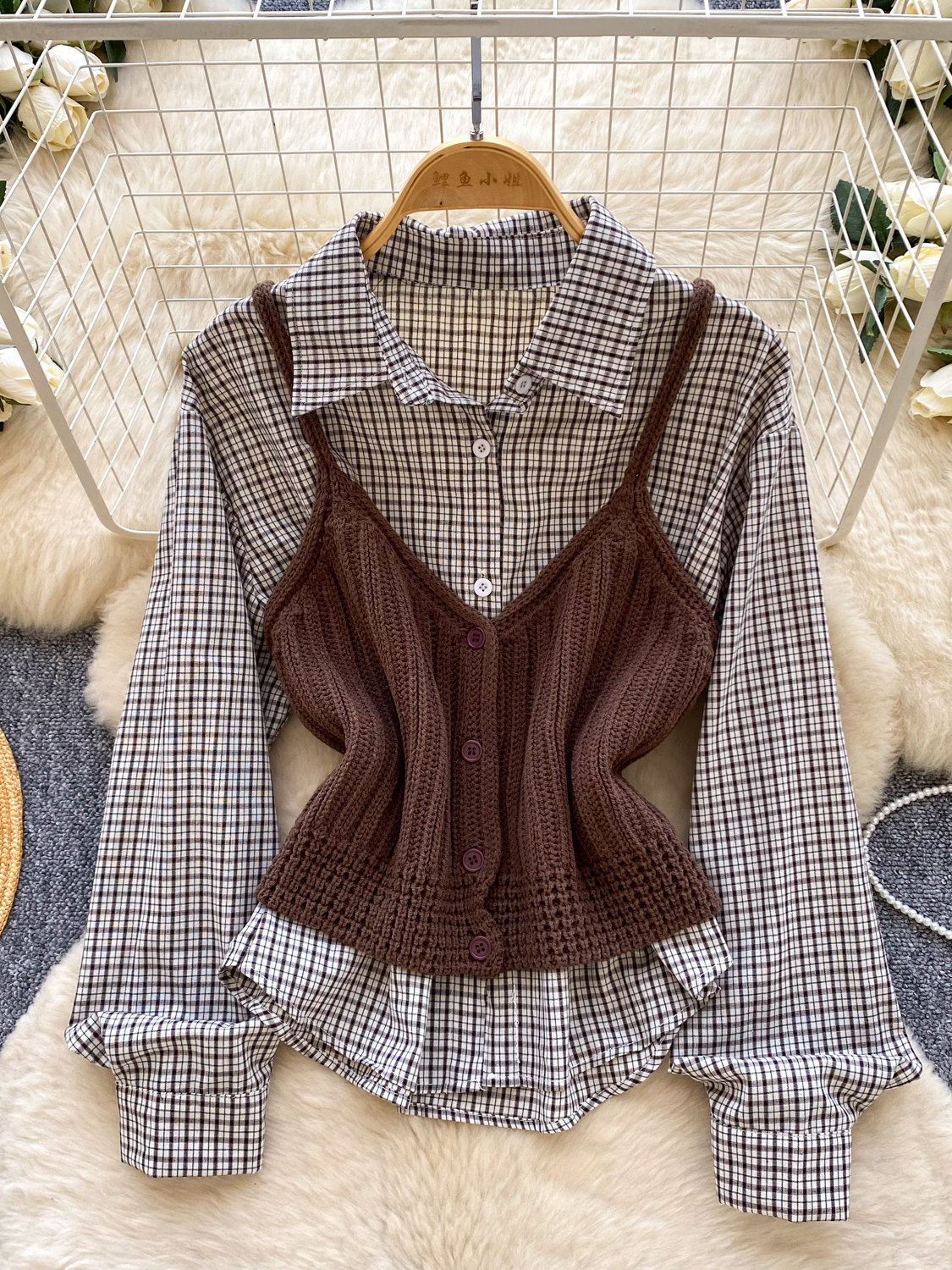 College Plaid Shirt Knitted Ve - Knitted Vest Women ulasan dan harga