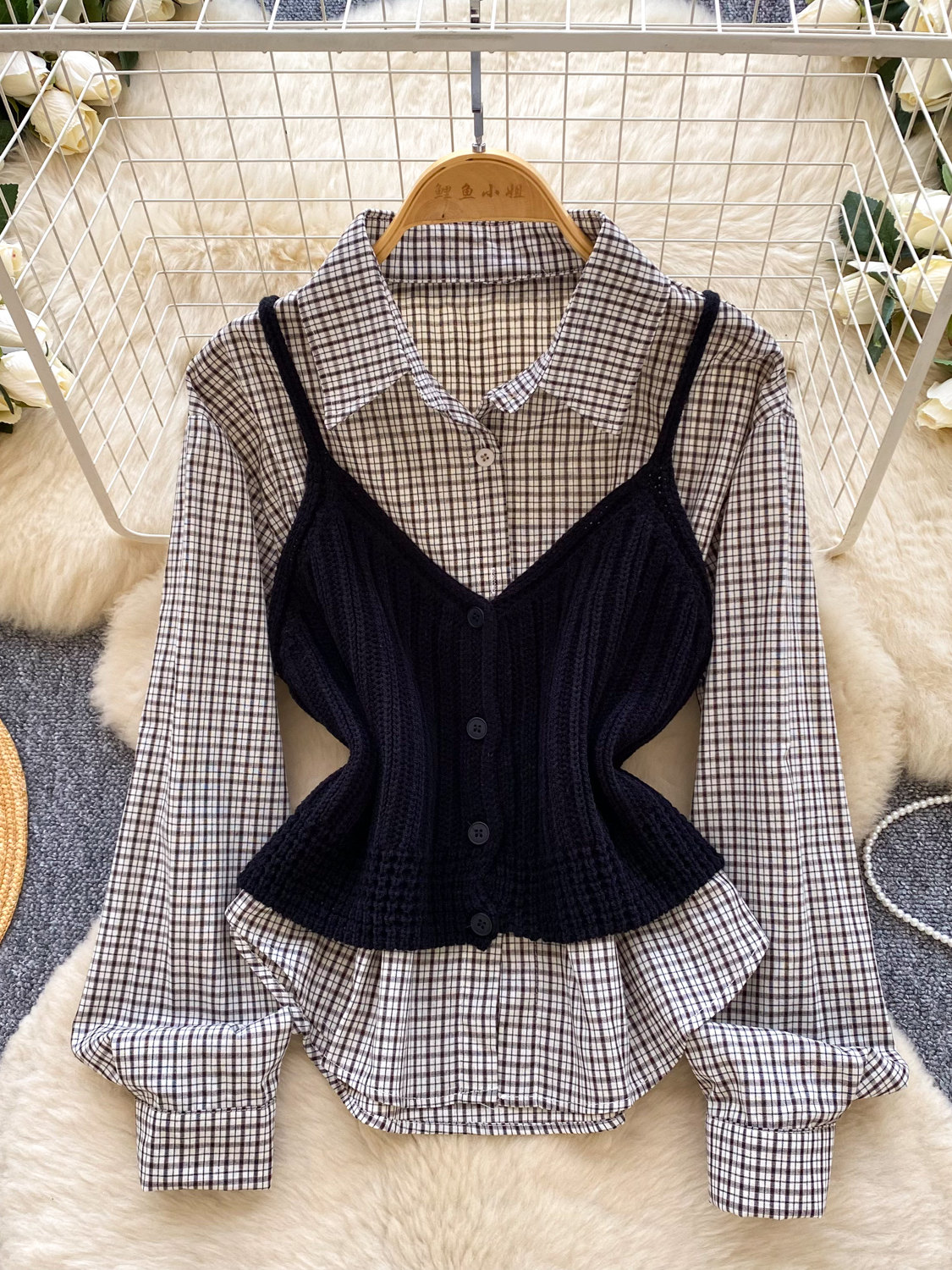 College Plaid Shirt Knitted Ve - Knitted Vest Women ulasan dan harga