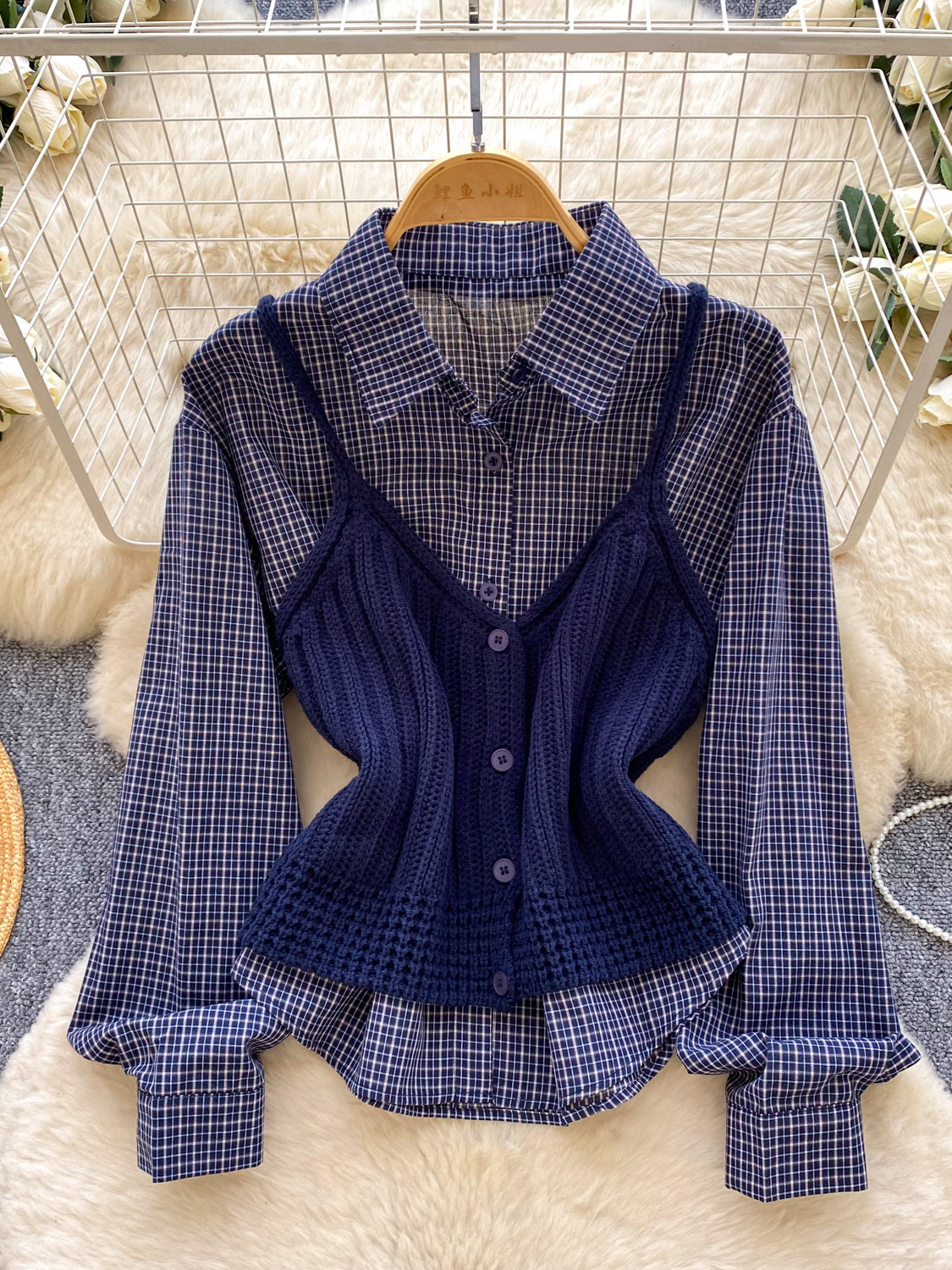 College Plaid Shirt Knitted Ve - Knitted Vest Women ulasan dan harga