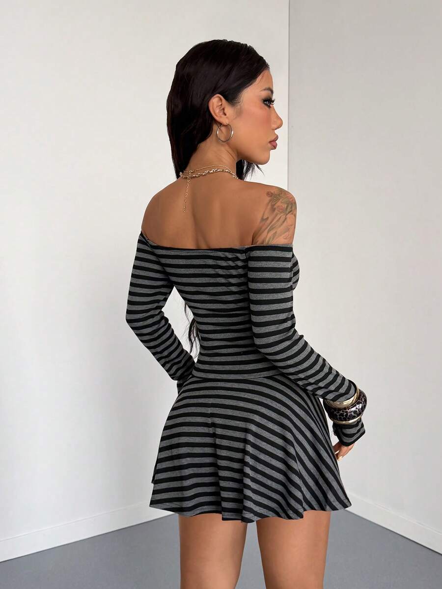 Off Shoulder Striped Long Slee - Off Shoulder Top ulasan dan harga