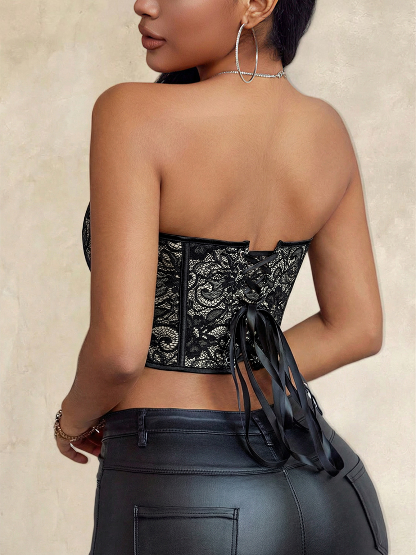 Sexy black lace heart-shaped s - Corset Top Boned ulasan dan harga