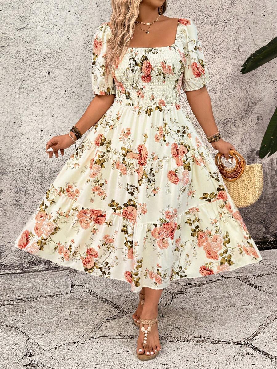 Plus Size Square Neck Floral P - Floral Summer Dress ulasan dan harga