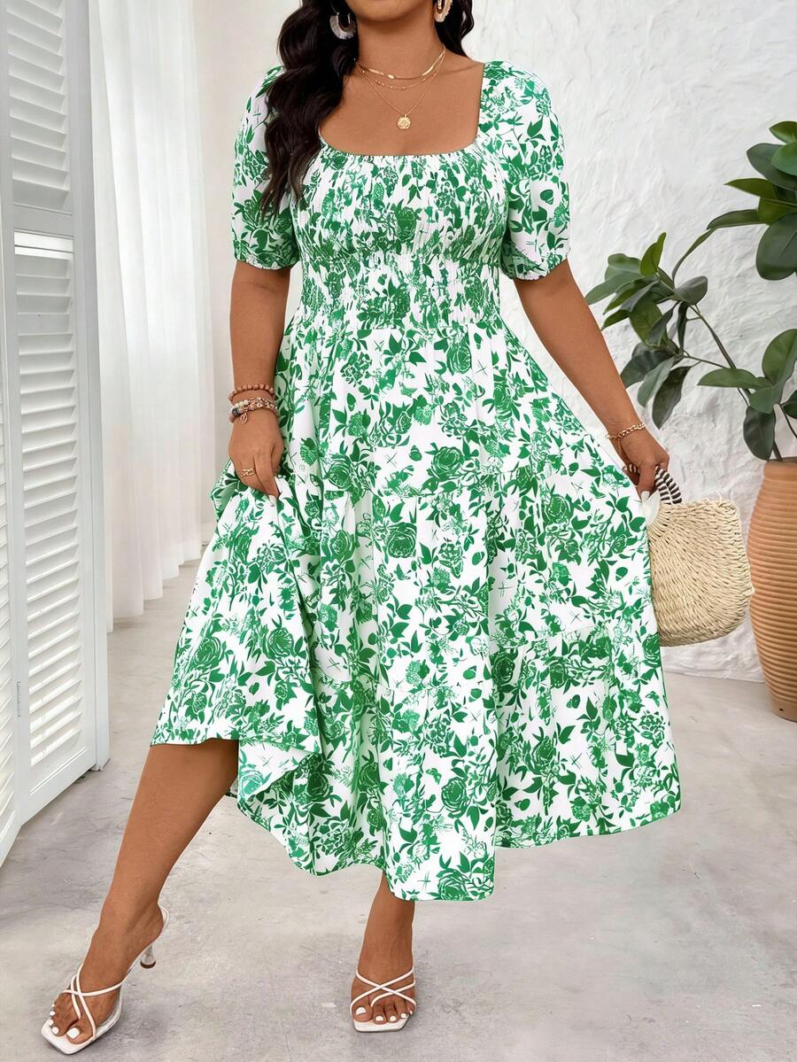 Plus Size Square Neck Floral P - Floral Summer Dress ulasan dan harga
