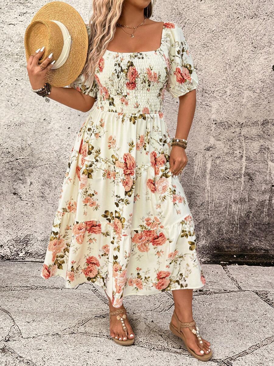 Plus Size Square Neck Floral P - Floral Summer Dress ulasan dan harga