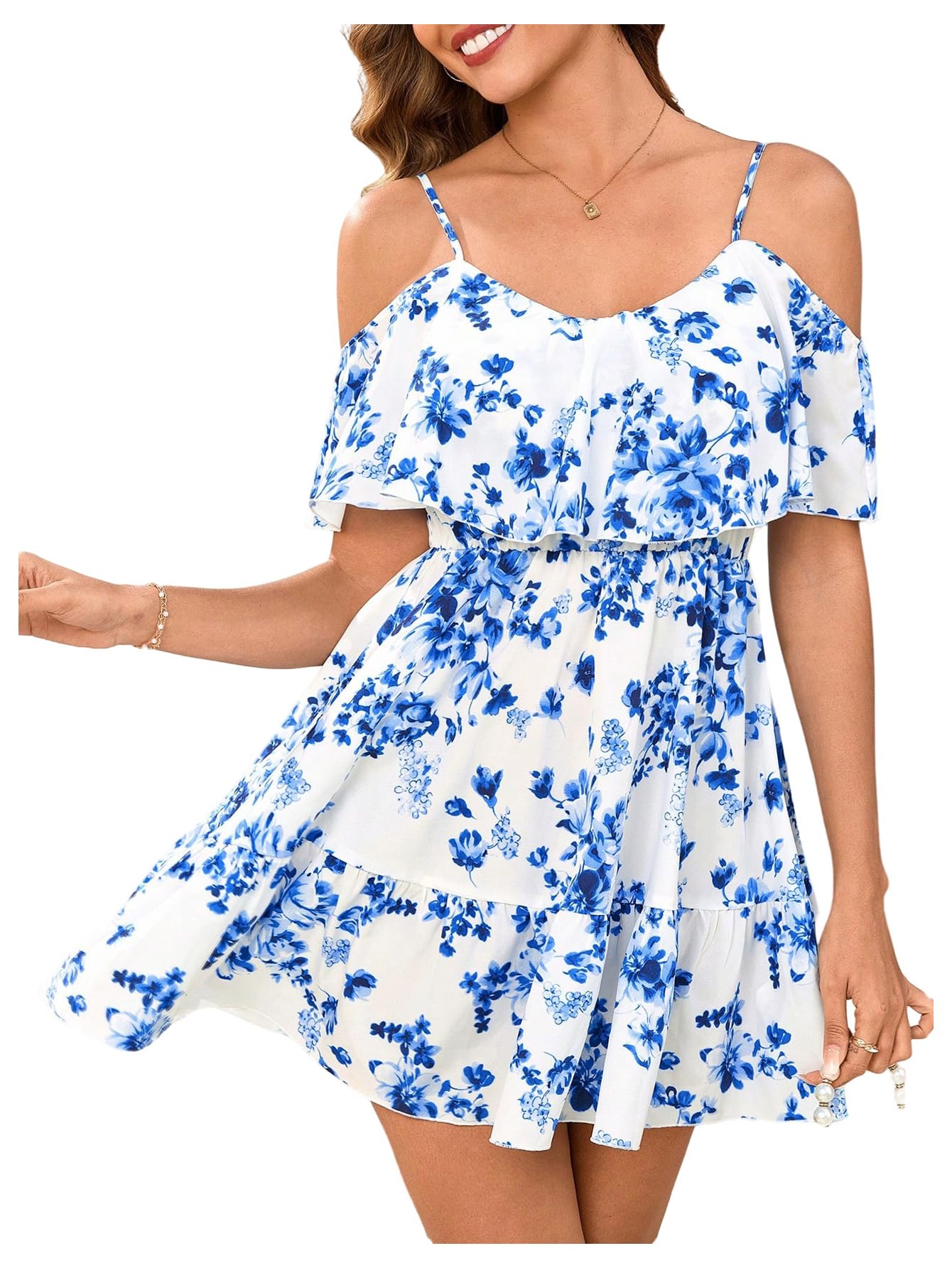 Elegant Off-Shoulder Floral Mi - Floral Summer Dress ulasan dan harga