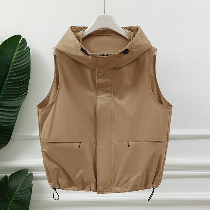 Womens Light Gray Hooded Sleev - Women'S Fashion Utility Vest ulasan dan harga