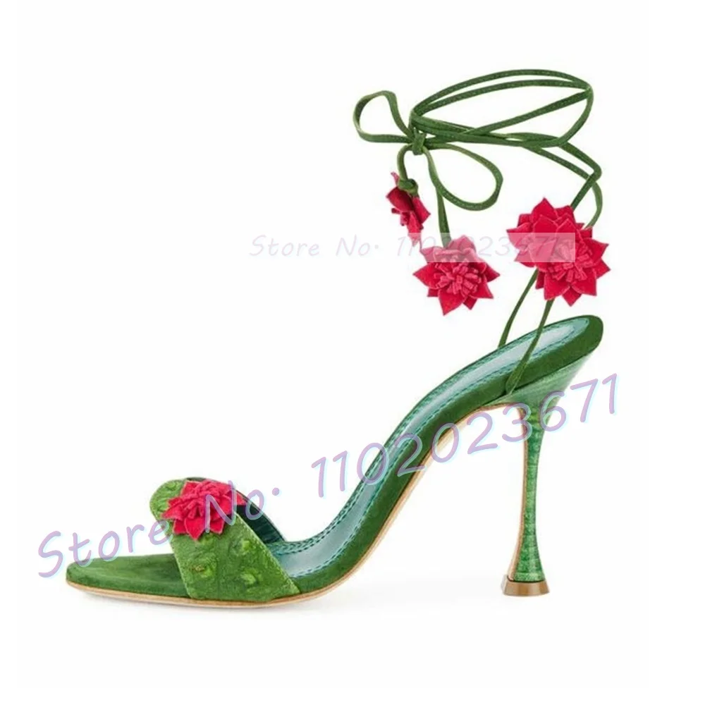 Red Flowers Lace-up Green Sand - Floral Summer Dress ulasan dan harga