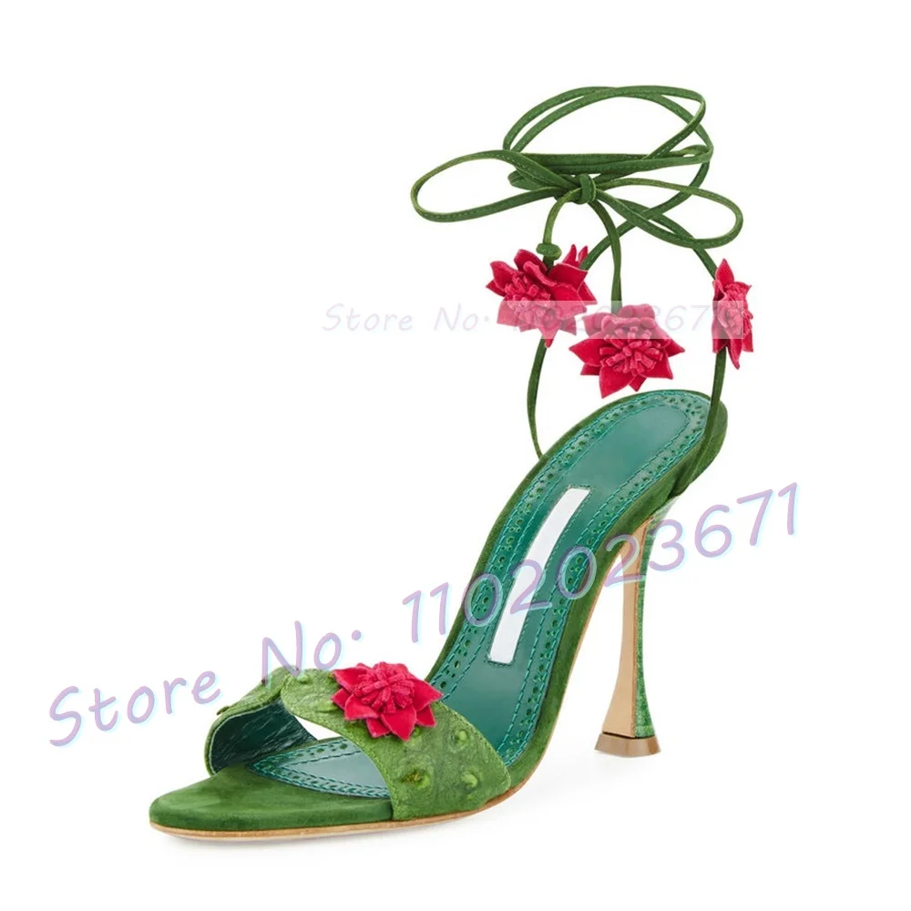 Red Flowers Lace-up Green Sand - Floral Summer Dress ulasan dan harga