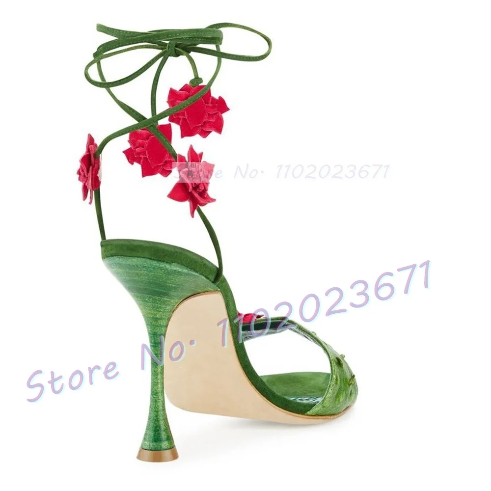 Red Flowers Lace-up Green Sand - Floral Summer Dress ulasan dan harga
