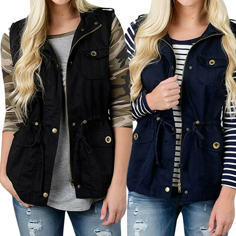Fashion Women Vest Olive Cargo - Women'S Fashion Utility Vest ulasan dan harga