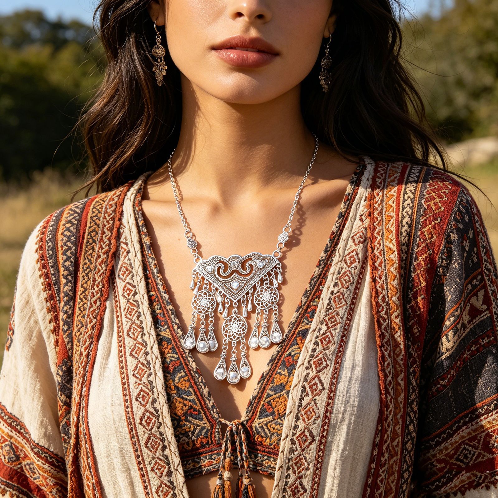 Ethnic Hollow Geometry Pendant - Women Fashion Pakistan ulasan dan harga
